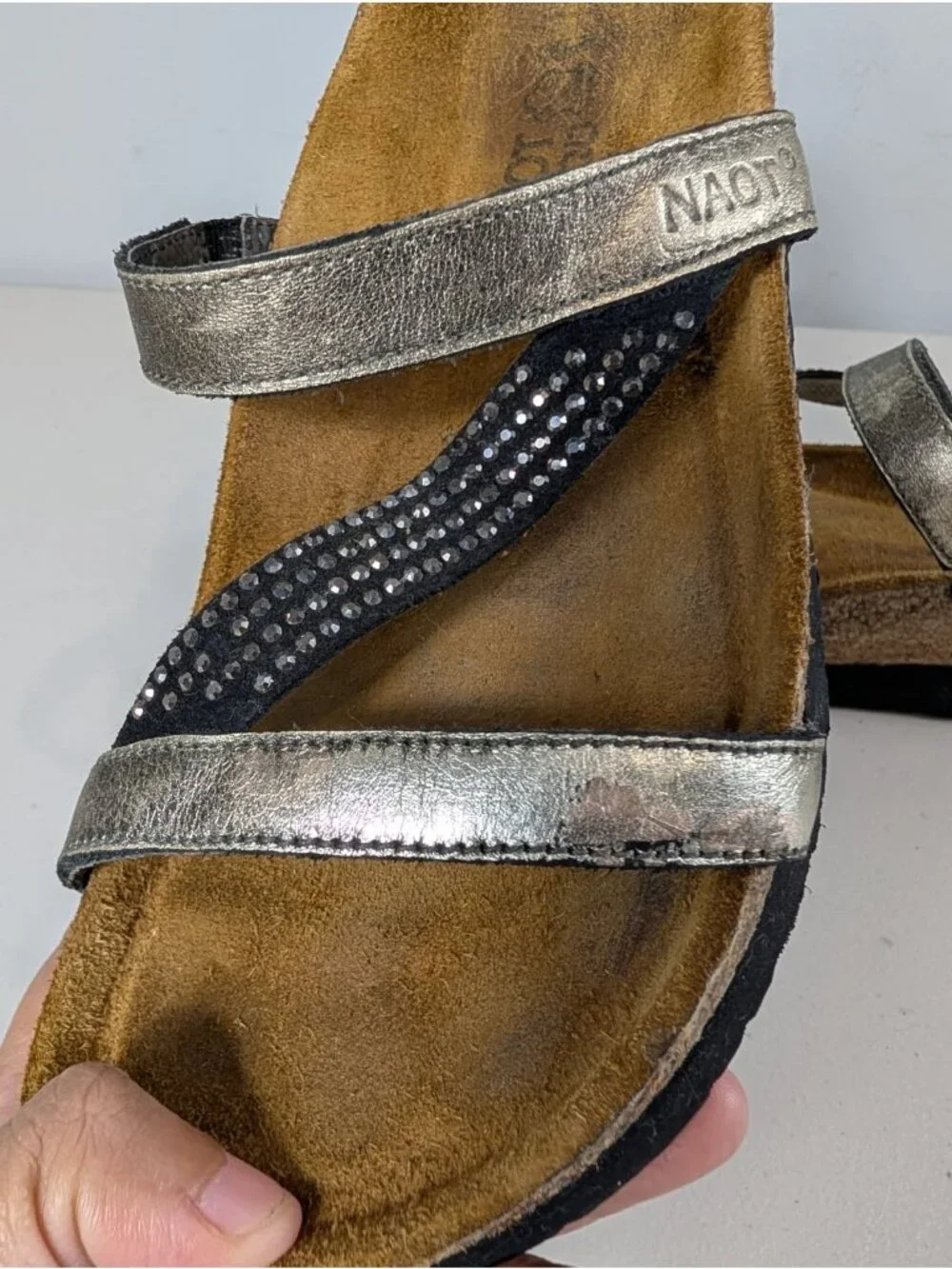 Naot Hawaii slide sandals metallic leather strap women's size 6.5